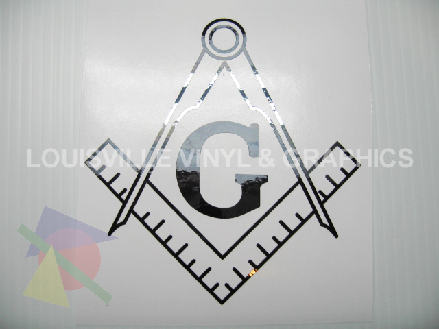 Black Chrome Masonic Square & Compass Vinyl Decal  